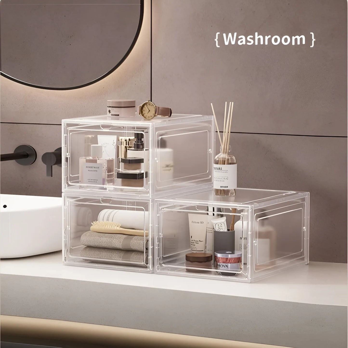 3Pcs Transparent Shoe Storage Boxs Multipurpose Stackable Organization Storage Cases Bags Display Boxs for Home Office Bathroom