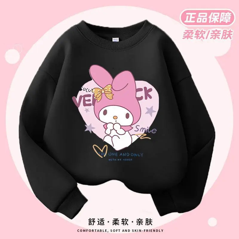 Cute Girl Kuromi Hoodies Kawaii Cinnamoroll Pullover  Two pieces Round neck Sweatshirts Cartoons Children Casual  Kids Clothes