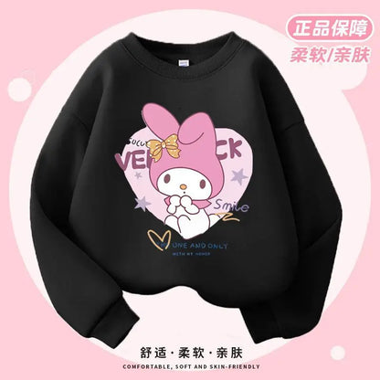 Cute Girl Kuromi Hoodies Kawaii Cinnamoroll Pullover  Two pieces Round neck Sweatshirts Cartoons Children Casual  Kids Clothes