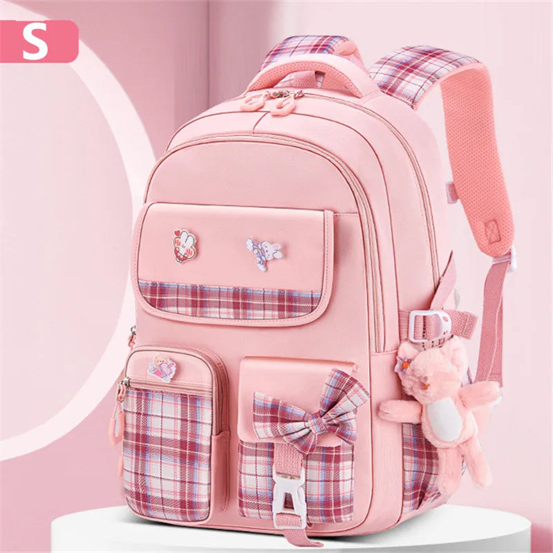 With Rabbit Pendant For Girls Orthopaedics Kids Backpack Kawaii Waterproof School bag Primary Bow Knot Schoolbag mochilas BOOK