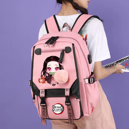 3Pcs/set Anime Kamado Nezuko Demon Slayer Backpacks for Girls School Bag Teenager Student Canvas Laptop Back Pack Women Rucksack