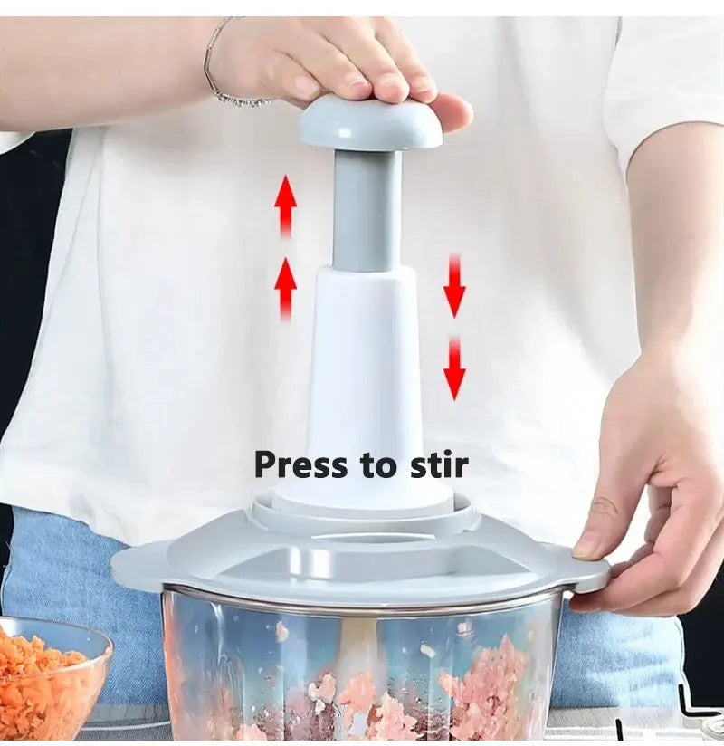 Multifunctional Food Processor - Manual Meat Grinder, Vegetable Garlic Chilli Chopper, Slicer, Rotary Dicer, Fruit Kitchen Tool