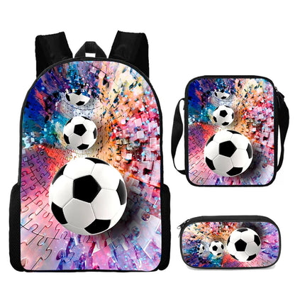 3Pcs Set School bags with Shoulder Bag Pencil bag,Catoon School Bags for Boys Girls Kids Bags with Football Printed,Light Weight