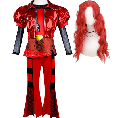 Red clothing descendants 4 new girls Halloween dressing clothing children's movie "Little Red Rise" birthday dress kit wig