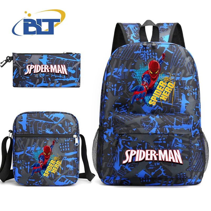 Spiderman printed student school bag set youth backpack shoulder bag pencil case 3-piece set kids gift for boys