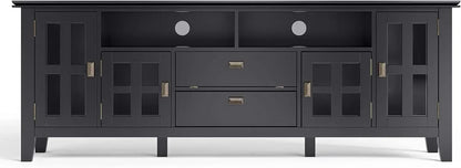 Artisan SOLID WOOD 72 Inch Wide Transitional TV Media Stand in Black for TVs up to 80 Inches, For the Living Room and