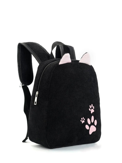 Cute Kitten Paws Embroidered Corduroy Women'S Backpack Classic Backpack Suitable For The School Season Outdoors