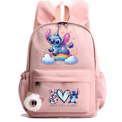 Hot Disney Lilo Stitch Backpack for Girls Boys Student Teenager Rucksack Women Casual School Bags Travel Rabbit Ears Mochila