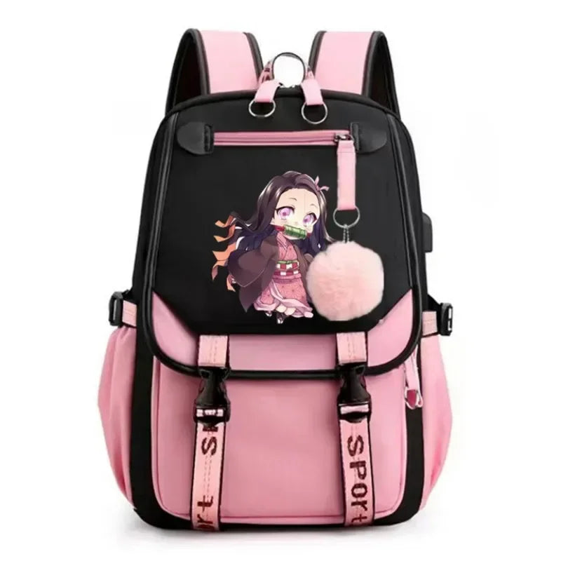 Kamado Nezuko Demon Slayer Anime Cosplay Unisex Students School Bag Backpack Cartoon Bookbag Laptop Travel Rucksack Outdoor Bag