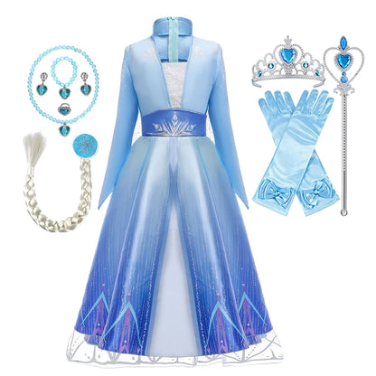 Disney Frozen Girls Dress Elsa 2 Princess Cosplay Costume Kid Fancy Children Gowns Vestidos Snow Queen