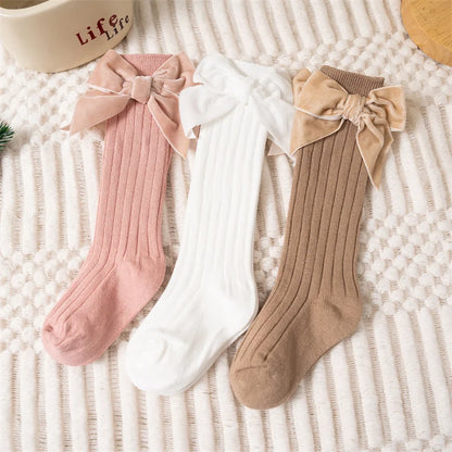 Baby Girls Knee High Socks Autumn Winter Kids Big Bow Long Soft Cute Christmas Sock Cotton Red Children Socken For 0-8 Years