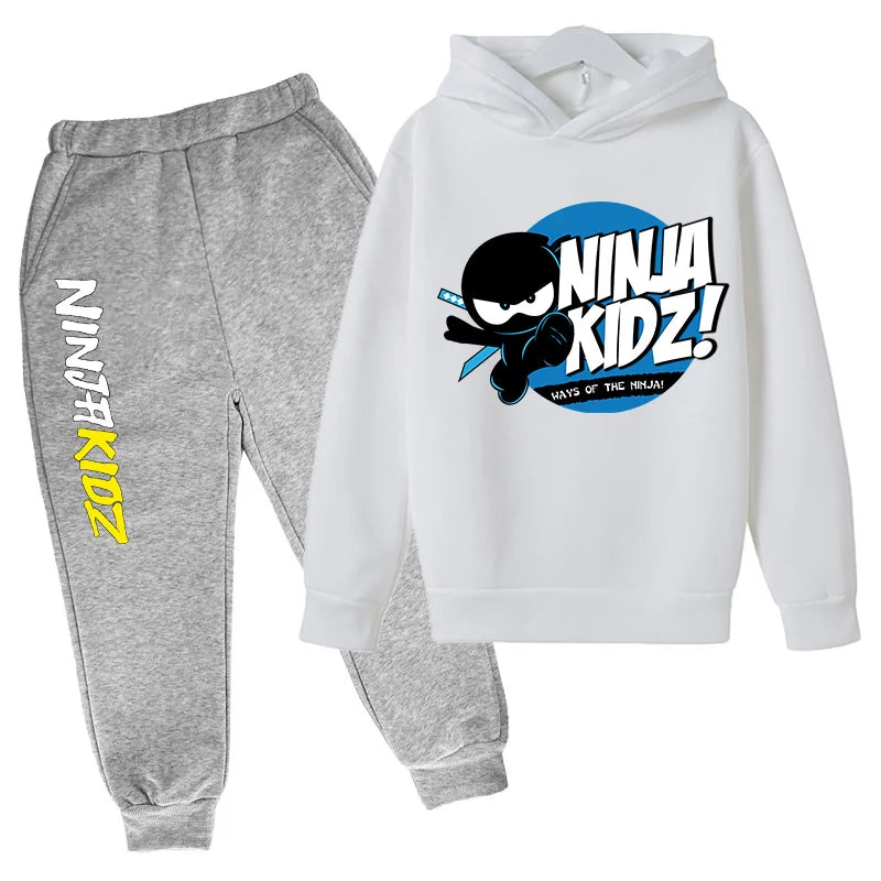 Ninja kidz Boys' Spring and Autumn hoodie and CuHK Children's Ninja Boy cartoon long sleeve top and sports ankle sweatpants suit