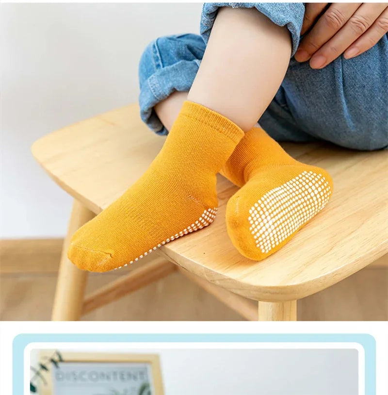 6 Pairs/Lot Spring Autumn Kids Anti-slip Socks Solid Color Soft Breathable Cotton Babys Boat Socks Boys GirlsTrampoline Socks