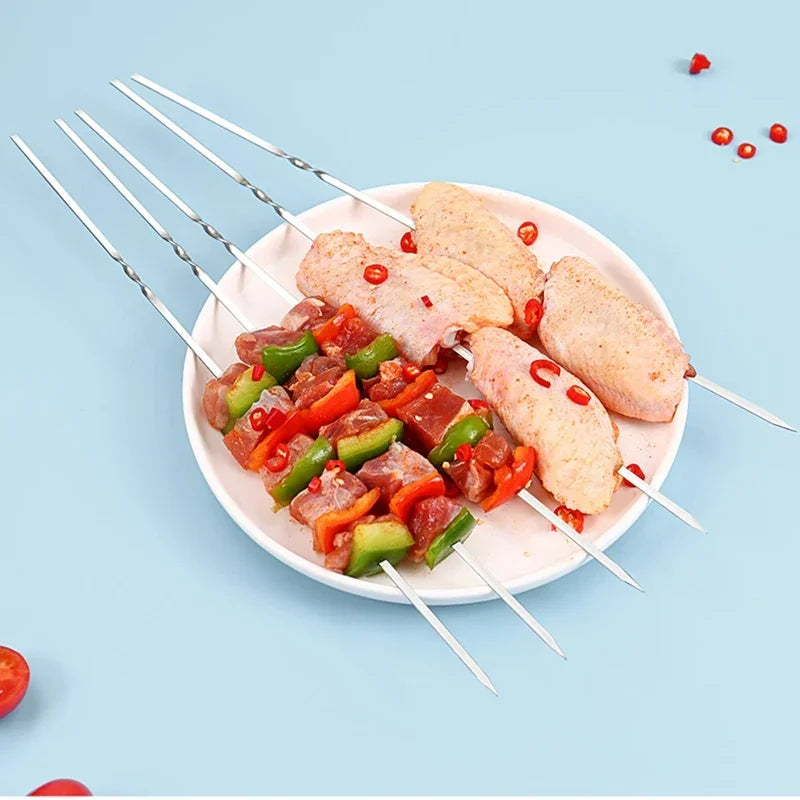 10/20Pcs Barbecue Skewer Stainless Steel Flat Skewers Reusable BBQ Skewers Kebab Iron Stick For Outdoor Camping Picnic BBQ Tools