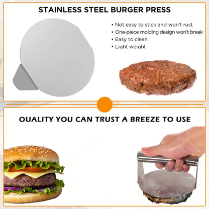 Burger Press Stainless Steel Smash Hamburger Presses  Meat Mold for Deli Meats Kitchen Accessories Patties Meat Masher Circular