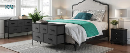 HOME Dresser for Bedroom with 5 Drawers, Fabric Long Dresser, Wide Chest of Drawers, Storage Organizer Unit for Closet,