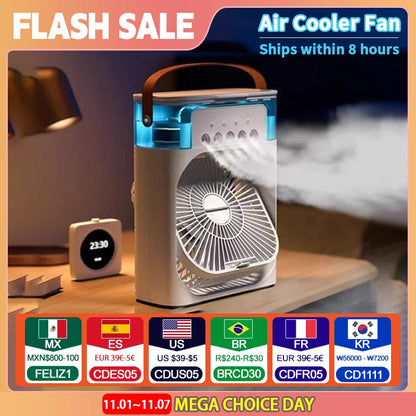 New 3 In 1 Fan AIr Conditioner Household Mini Air Cooler LED Night Light Portable Humidifier Air Adjustment Fan Office Home Fan