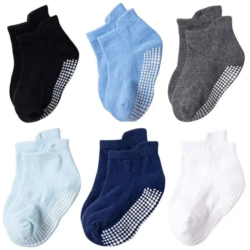 6 Pairs/Lot Spring Autumn Kids Anti-slip Socks Solid Color Soft Breathable Cotton Babys Boat Socks Boys GirlsTrampoline Socks