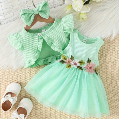 Baby Baby Baby Summer Style Waist Flower Vest Mesh Dress Jacket Hair Accessories