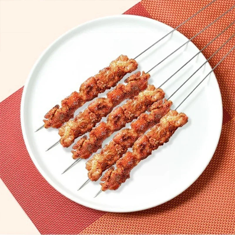 50Pcs Reusable Stainless Steel Barbecue Skewer with Wooden Handle BBQ Skewers Kebab Iron Stick for Outdoor Camping Picnic Tools