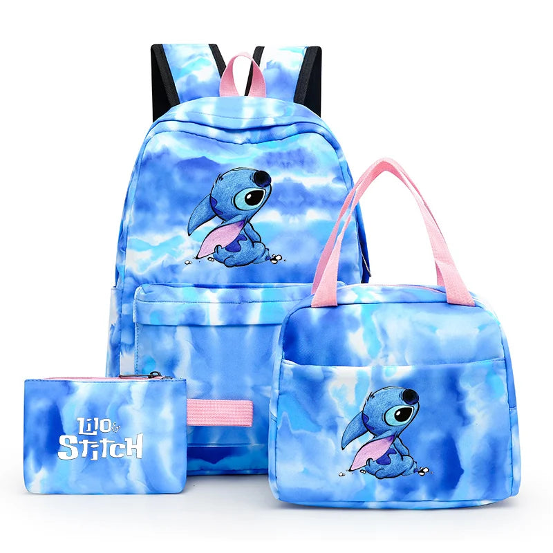 3pcs Disney Lilo Stitch Colorful Backpack with Lunch Bag Rucksack Casual School Bags for Boys Girls Women Student Teenagers Sets