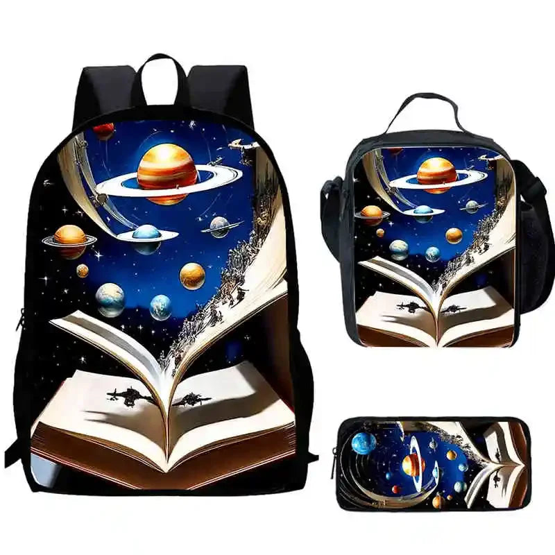 Cartoon Night Sky Child School Backpack With Lunch Bags Pencil Bags For Kindergarten,Best Gift For Boys and Girls