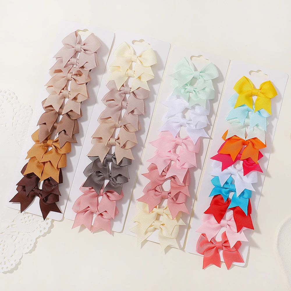 10Pcs/Set New Cute Solid Ribbon Bowknot Hair Clips for Baby Girls Handmade Bows Hairpin Barrettes Headwear Kids Hair Accessories