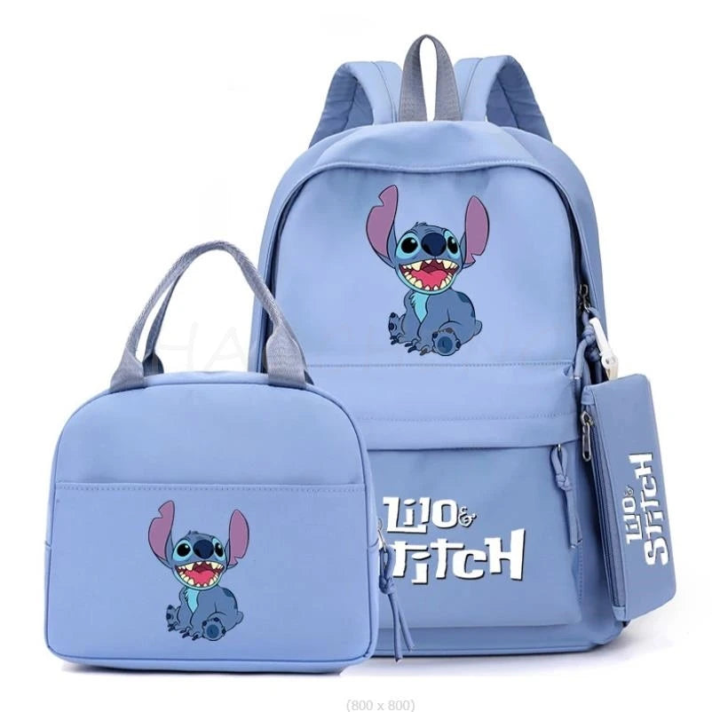 3Pcs/set Disney Lilo Stitch Colorful Backpack With Lunch Bag for Girl Boy Student Teenager Rucksack Women Casual School Bags Set