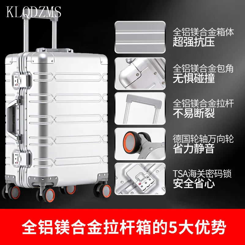 KLQDZMS High Quality 100% Aluminium Suitcases With Wheeled Trolleys Business Trip Large Capacity Rolling Luggage Travel Bag