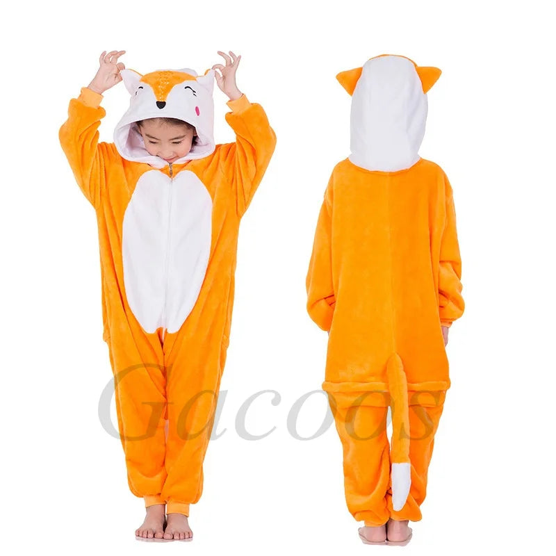 Unicorn Kigurumi for Kids Onesies Winter Flannel Warm Pajamas Animal Lion Dinosaur Hooded Sleepwear Jumpsuit Cospaly Costumes