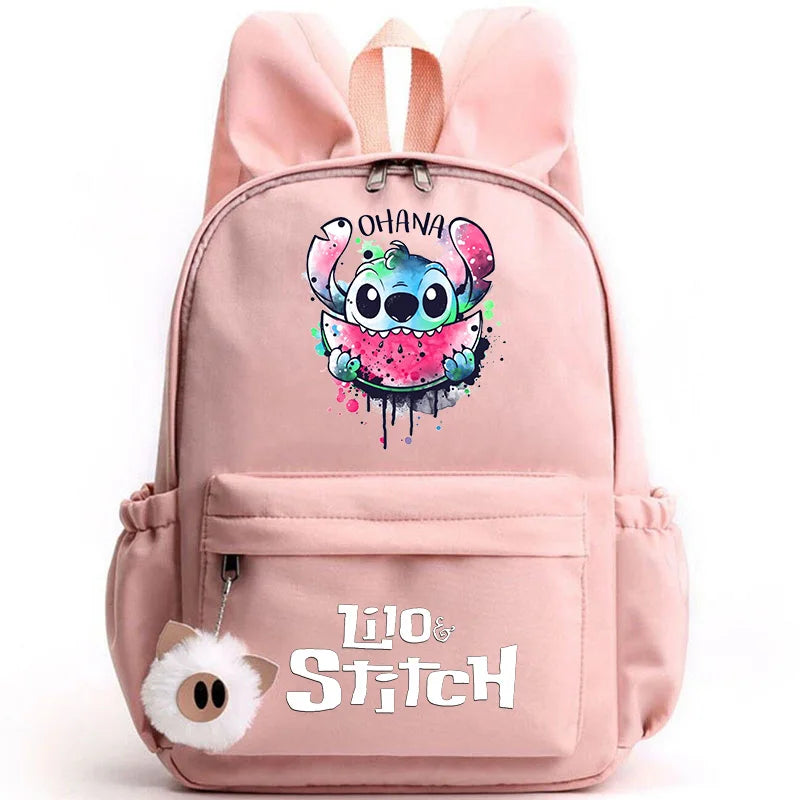 Disney Lilo Stitch Cute Backpack for Girl Boy Student Teenager Rucksack Women Casual School Bags Travel Rabbit Ears Mochila