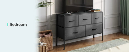 HOME Dresser for Bedroom with 5 Drawers, Fabric Long Dresser, Wide Chest of Drawers, Storage Organizer Unit for Closet,