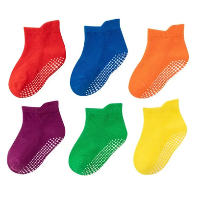 6 Pairs/Lot Spring Autumn Kids Anti-slip Socks Solid Color Soft Breathable Cotton Babys Boat Socks Boys GirlsTrampoline Socks