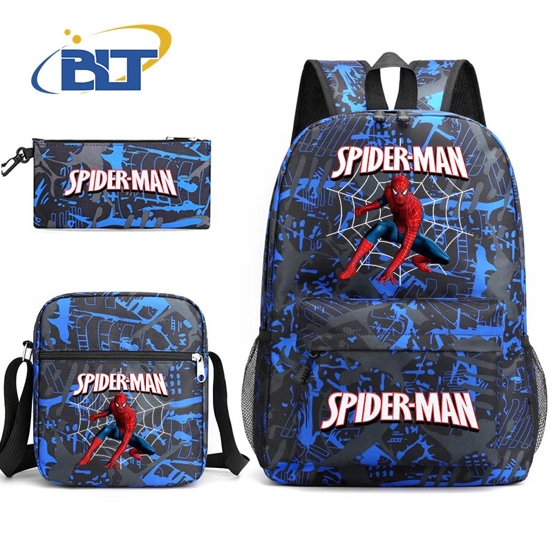 Spiderman printed student school bag set youth backpack shoulder bag pencil case 3-piece set kids gift for boys