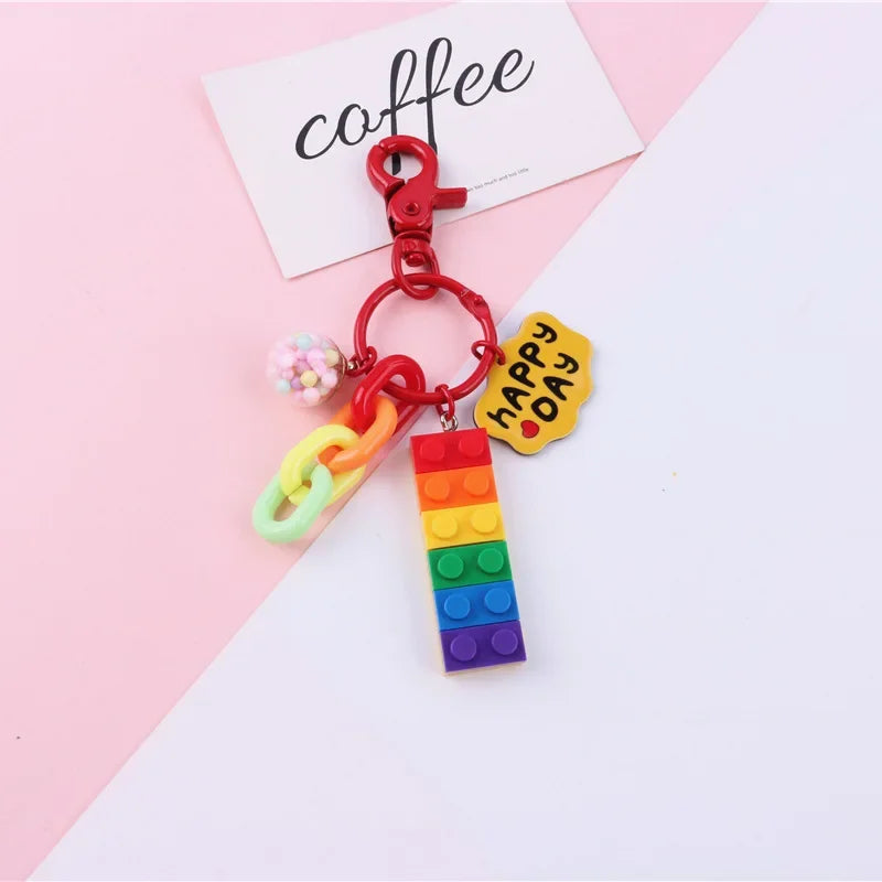 Bright Color Rainbow Building Brick Key Chain for Women and Men LGBT Gay Lesbian Punk Jewelry Accessories Pride Key Ring Gifts