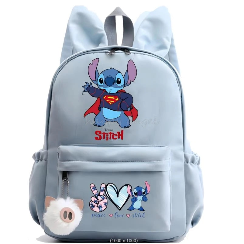 Hot Disney Lilo Stitch Backpack for Girls Boys Student Teenager Rucksack Women Casual School Bags Travel Rabbit Ears Mochila