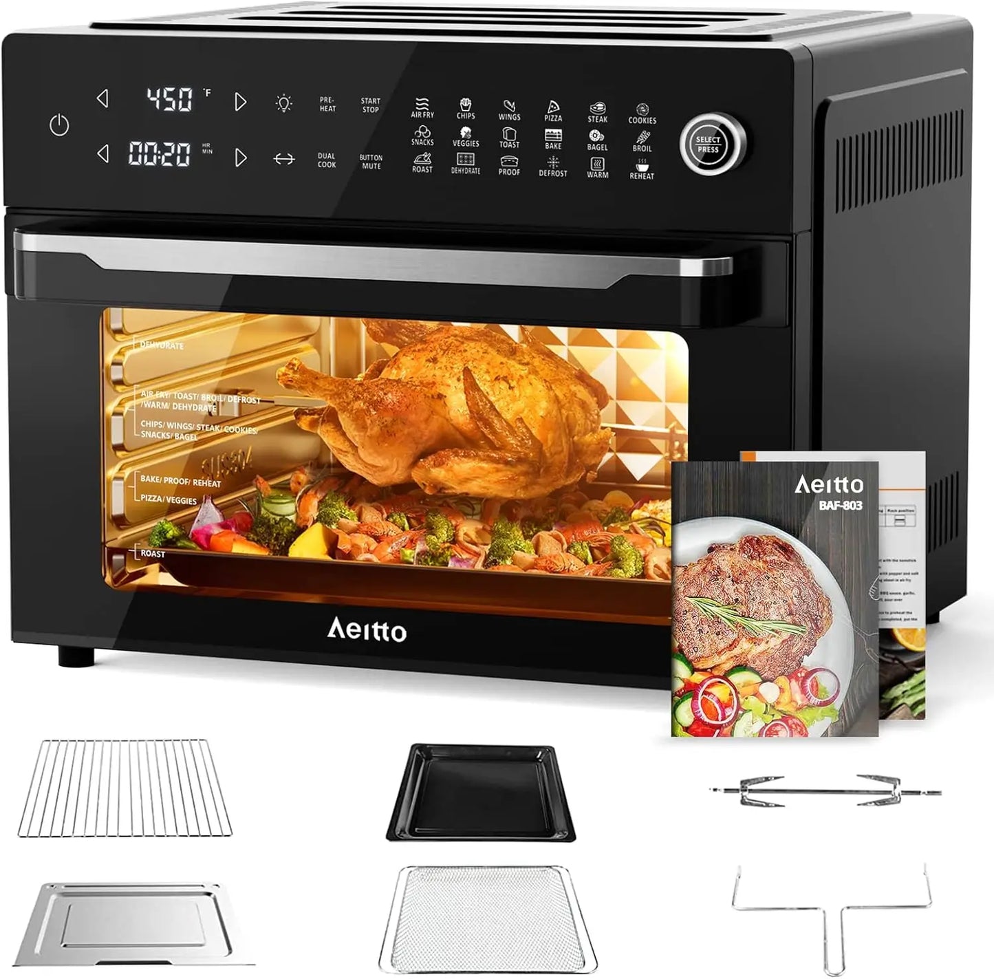 PRO Large Air Fryer Oven Toaster Oven Combo  with Rotisserie, Dehydrator and Full Accessories  19-In-1 Digit