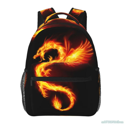 School Backpack Gold Fire Dragon Bookbag for Boys Girls Teens Casual Travel Hiking Camping Bag Adults Computer Laptop Daypack