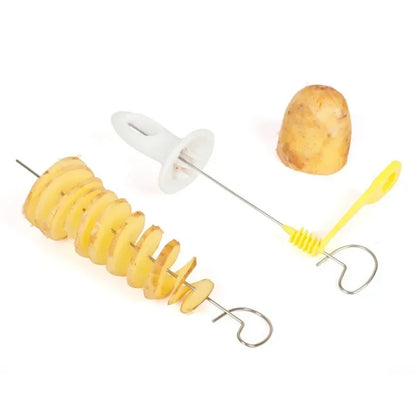 Potato Slicing Skewer Manual Rotating Tower Spiral Cyclone Potato Roll Slicing Skewer Cut Potato Roll Gadgets