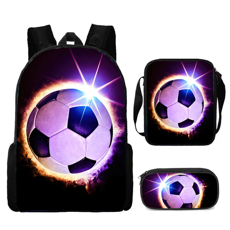 3Pcs Set School bags with Shoulder Bag Pencil bag,Catoon School Bags for Boys Girls Kids Bags with Football Printed,Light Weight