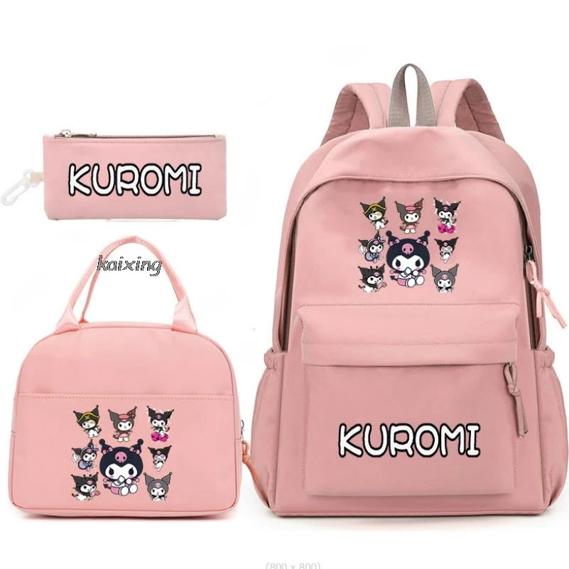 3Pcs/Set Lovely Kuromi Melody Backpacks Lunch Bag Pencil Bag Teen Women Men School Students Backpack Cartoon School Bag Mochila