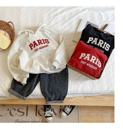 Korean Style Loose Letter Print Hooded Newborn Baby Hoodies Long Sleeve Autumn Winter Infant Sweatshirt for Boys Girls