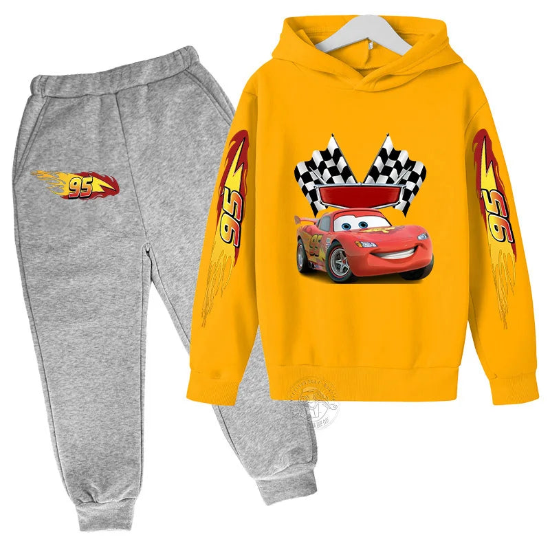 Disney Lightning McQueen Printed Hoodie+Pants Children's Set Boys and Girls' Fashion Baby Autumn Warm Sports Back to School Gift