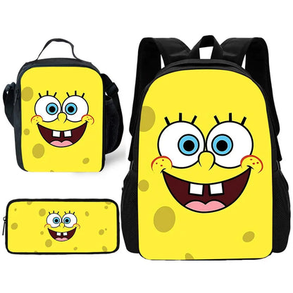 Cartoon Cute Child School Backpack with Lunch Bags ,Pencil Bags ,School Bags for S-spongebobS Boys Girls Best Gift