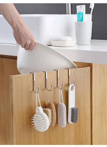 304 Stainless Steel Hook Free Punching Double  S-Shape Hook Kitchen Bathroom Cabinet Door Back Type Coat Towel Storage Hanger