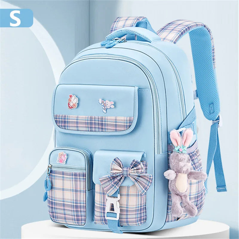 With Rabbit Pendant For Girls Orthopaedics Kids Backpack Kawaii Waterproof School bag Primary Bow Knot Schoolbag mochilas BOOK