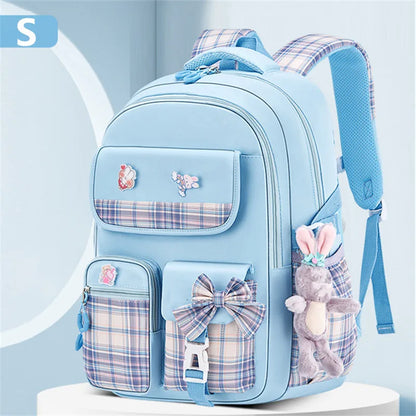 With Rabbit Pendant For Girls Orthopaedics Kids Backpack Kawaii Waterproof School bag Primary Bow Knot Schoolbag mochilas BOOK