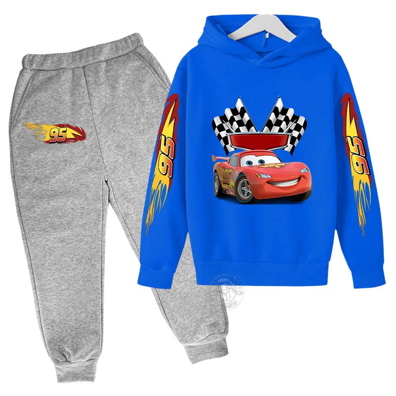 Disney Lightning McQueen Printed Hoodie+Pants Children's Set Boys and Girls' Fashion Baby Autumn Warm Sports Back to School Gift