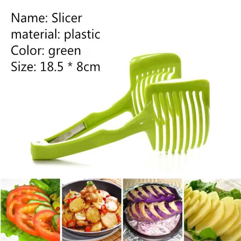 Kitchen Gadgets Handy Stainless Steel Onion Holder Potato Tomato Slicer Vegetable Fruit Cutter Safety Cooking Tools Accessories