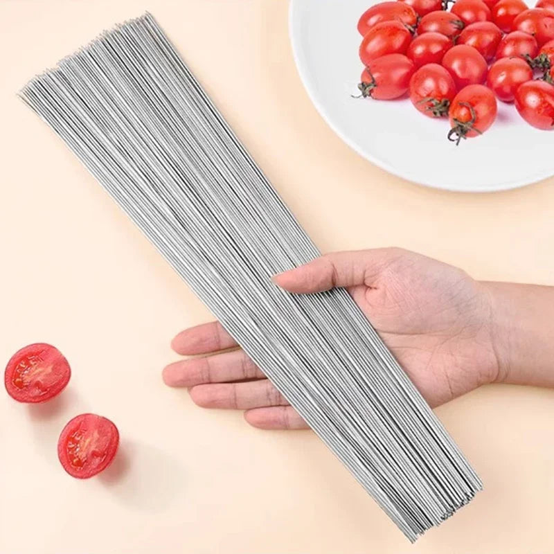 50Pcs Reusable Stainless Steel Barbecue Skewer with Wooden Handle BBQ Skewers Kebab Iron Stick for Outdoor Camping Picnic Tools